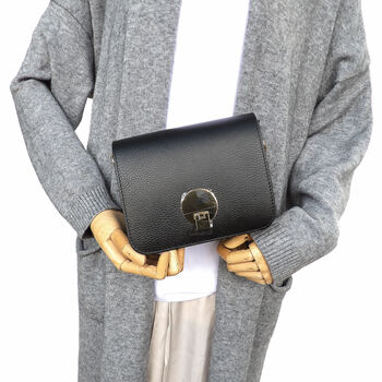 Small Black Leather Crossbody Handbag, Black Shoulder Bag, 2 of 12