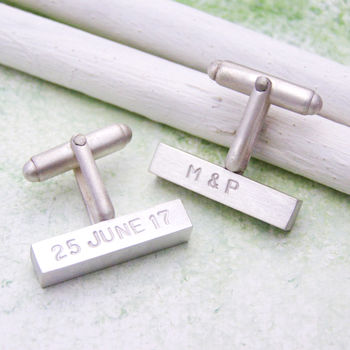 Chunky Silver Personalised Bar Cuff Links, 3 of 7