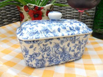 Lidded Butterdish In Blue Blossom Chintz Design, 3 of 6