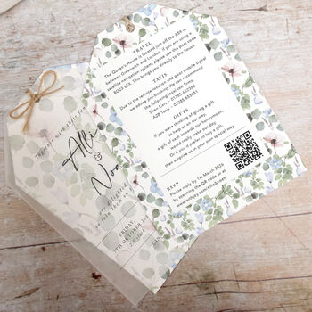 Periwinkle Vellum Tag Wedding Invitations, 3 of 6