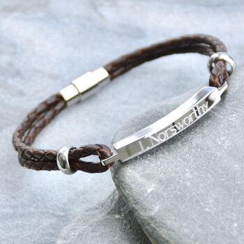 Personalised Men's Leather Slim Bar Bracelet, 2 of 10