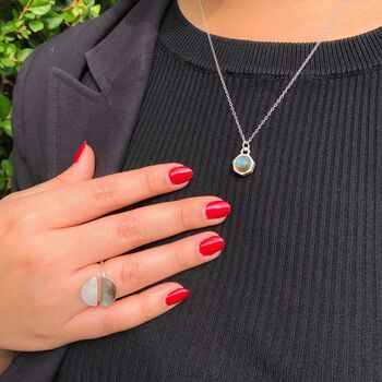 Gold Plated Silver Half Moon Labradorite And Moonstone Ring, 4 of 5