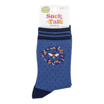 Bee Floral Wreath Bamboo Ankle Socks Women's Blue, 2 of 4