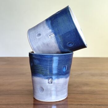 9th Anniversary Pottery Tumbler Blue Birthday Mug, 4 of 8