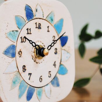 Daisy With Blue And White Petals Analogue Clock, 2 of 7