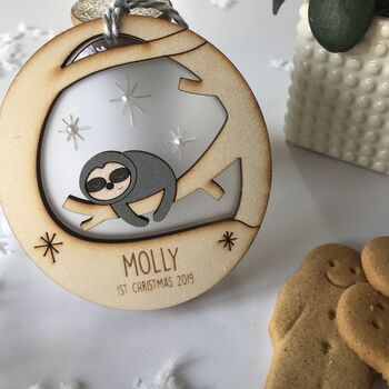 Personalised Baby's 1st Christmas Sloth Bauble, 2 of 4