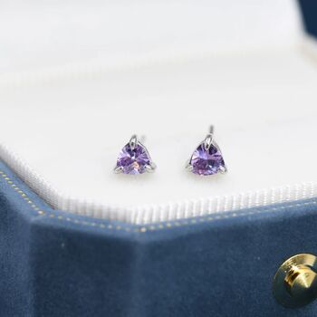 Trillion Cut Amethyst Purple Cz Stud Earrings, 3 of 11