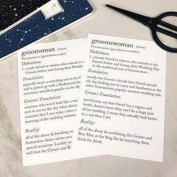 Funny Groomswoman/Female Groomsman Definitions A5 Card, 7 of 9