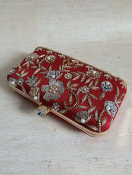 Red Embroidered Rectangular Clutch Bag, 5 of 11