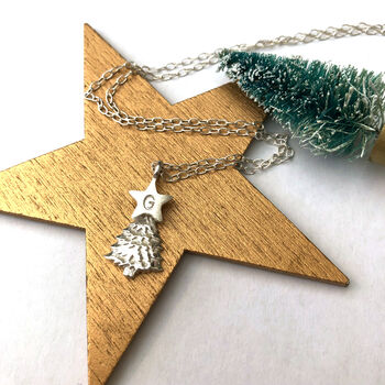 Christmas Tree And Initial Star Topper Necklace, 7 of 9