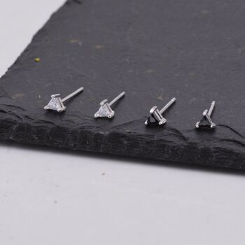 Sterling Silver Minimalist Triangle Cz Crystal Stud Earrings, 4 of 12