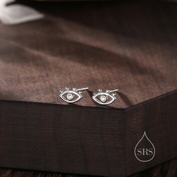 Sterling Silver Tiny Eye Stud Earrings, 7 of 12