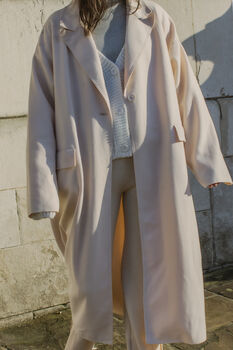 Baby Pink Single Button Top Collar Longline Coat, 2 of 9