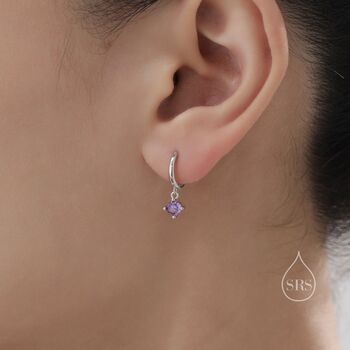 Tiny Purple Cz Dangle Huggie Hoop Earrings, 5 of 12