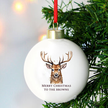 Personalised Watercolour Stag Christmas Ceramic Bauble, 2 of 5