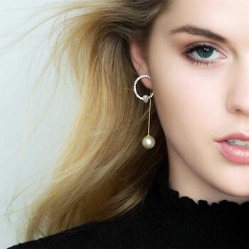 Ar Pearl And Crystal Silver Plated Ring Shape Earrings, 2 of 6