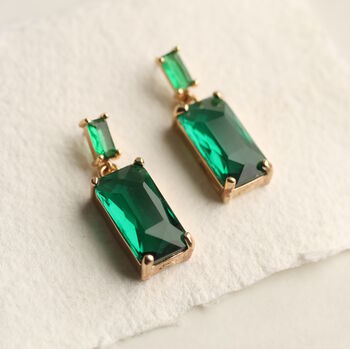 Emerald Block Baguette Earrings, 3 of 7