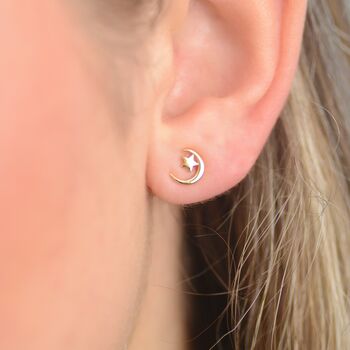 Gold Moon And Star Stud Earrings, 3 of 7