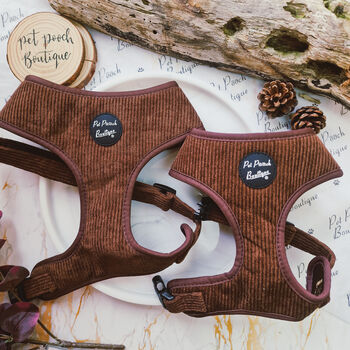 Coffee Bean Brown Cord Puppy Dog Harness With Optional Set, 3 of 11