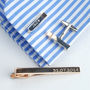 Personalised Tie Clip And Bar Tip Cufflinks Set, thumbnail 3 of 10