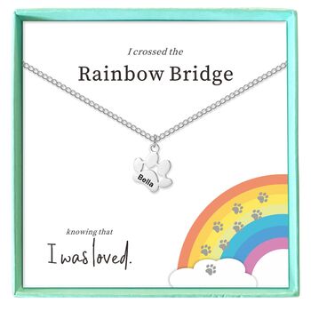 Personalised Dog Memorial Necklace Rainbow Bridge Paw Print Pendant, 2 of 9