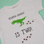 Personalised Dinosaur Footprints Birthday T Shirt, thumbnail 6 of 7