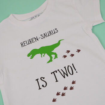 Personalised Dinosaur Footprints Birthday T Shirt, 6 of 7