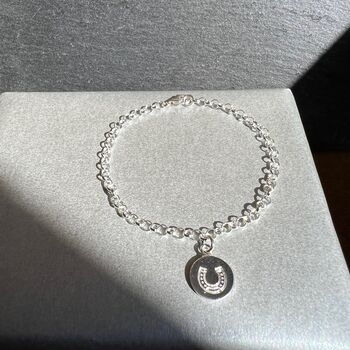 Lucky Horseshoe Sterling Silver Disc Bracelet, 6 of 6