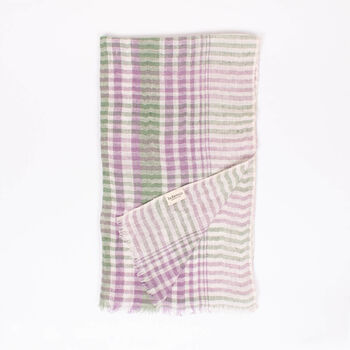Linen Scarf, Sage And Lilac Check, 2 of 4