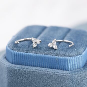 Sterling Silver Three Cz Trinity Threader Hoop Earrings, 3 of 11