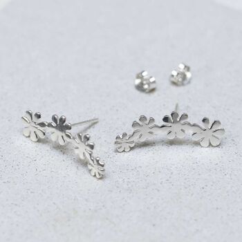 Sterling Silver Curved Flower Ear Climbers, 2 of 6