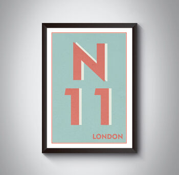 N11 Bounds Greenl London Postcode Typography Print, 5 of 10
