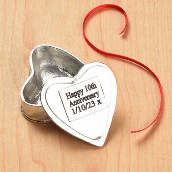 Personalised Heart 10th Anniversary Pewter Trinket Box, 4 of 10