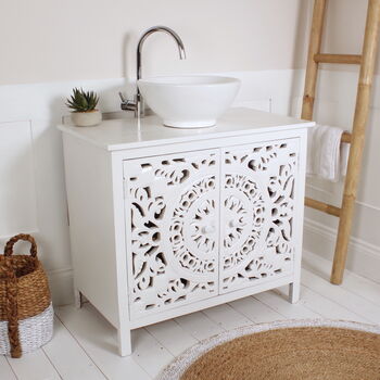 White Carved Bathroom Vanity Unit, 3 of 9