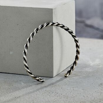 Men's Twisted Oxidised Silver Cuff, 2 of 4