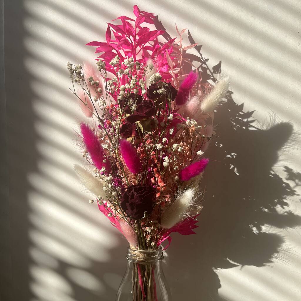 Pink Dried Flower Posy With Jar, 1 of 7