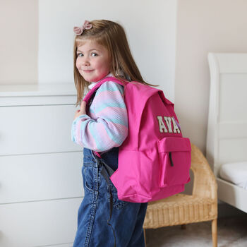 Personalised Kids Backpack With Chenille Letters And Fun Motifs – Custom Nursery And School Bag, 9 of 10