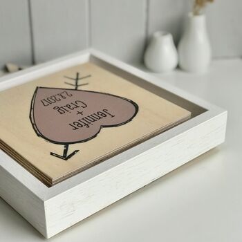 Love Heart With Names And A Date Printed On Wood, 7 of 11