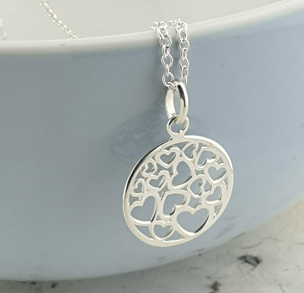 Round Silver Mothers Day Heart Pendant