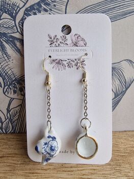 Tea Set Ceramic Silver Plated Drop Earrings, 6 of 7