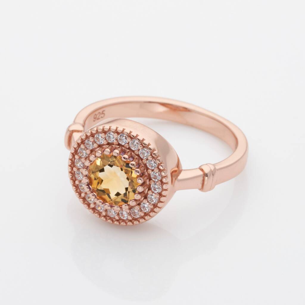 Round Citrine 18k Rose Gold Plated Ring By H.AZEEM London