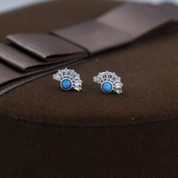 Blue Opal Fan Stud Earrings In Sterling Silver, 5 of 11