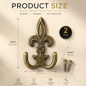Vintage Brass Fleur De Lis Wall Hooks Set Of Two, 7 of 9