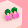 Geometric Retro Green And Purple Acrylic Earrings, thumbnail 1 of 5