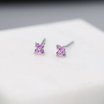 Pink Hydrangea Tiny Stud Earrings In Sterling Silver, 7 of 10