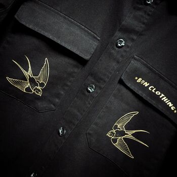 Organic Overshirt With Tattoo Style Swallows, 3 of 6