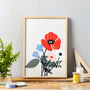 Red Flower On Grey Art Print A4, thumbnail 1 of 2