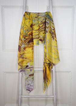 Yellow Jasper Marble Print Wool Silk Scarf, 4 of 5