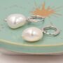 Natural Pearl Cz Huggie Hoop Earrings Sterling Silver, thumbnail 4 of 10