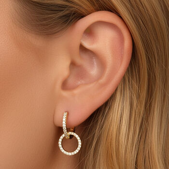 Double Hoop Pavé Earrings With Round Removable Charms In Gold, 4 of 4